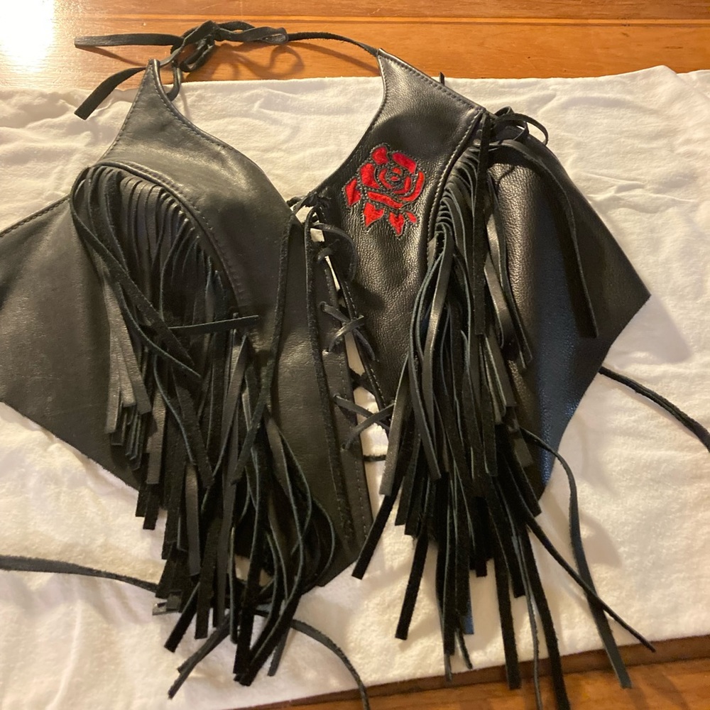 Wilson Leather Halter fringy vest XL.